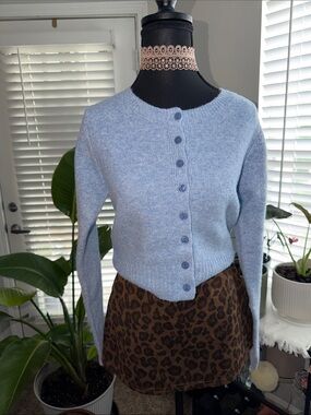 Fashion Nova Light Blue Button-Up Cropped Cardigan
